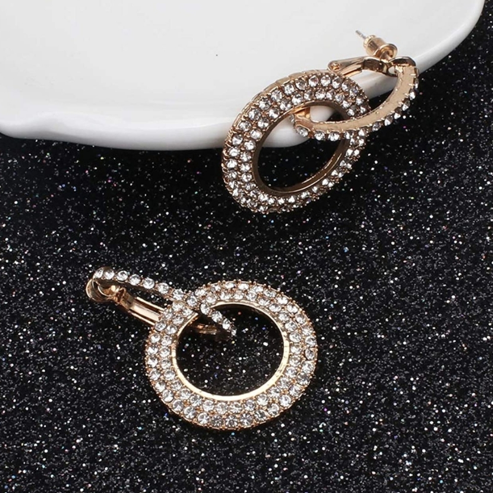 Sparkle Circle CZ Gold Tone Earrings - Picture 5 of 8
